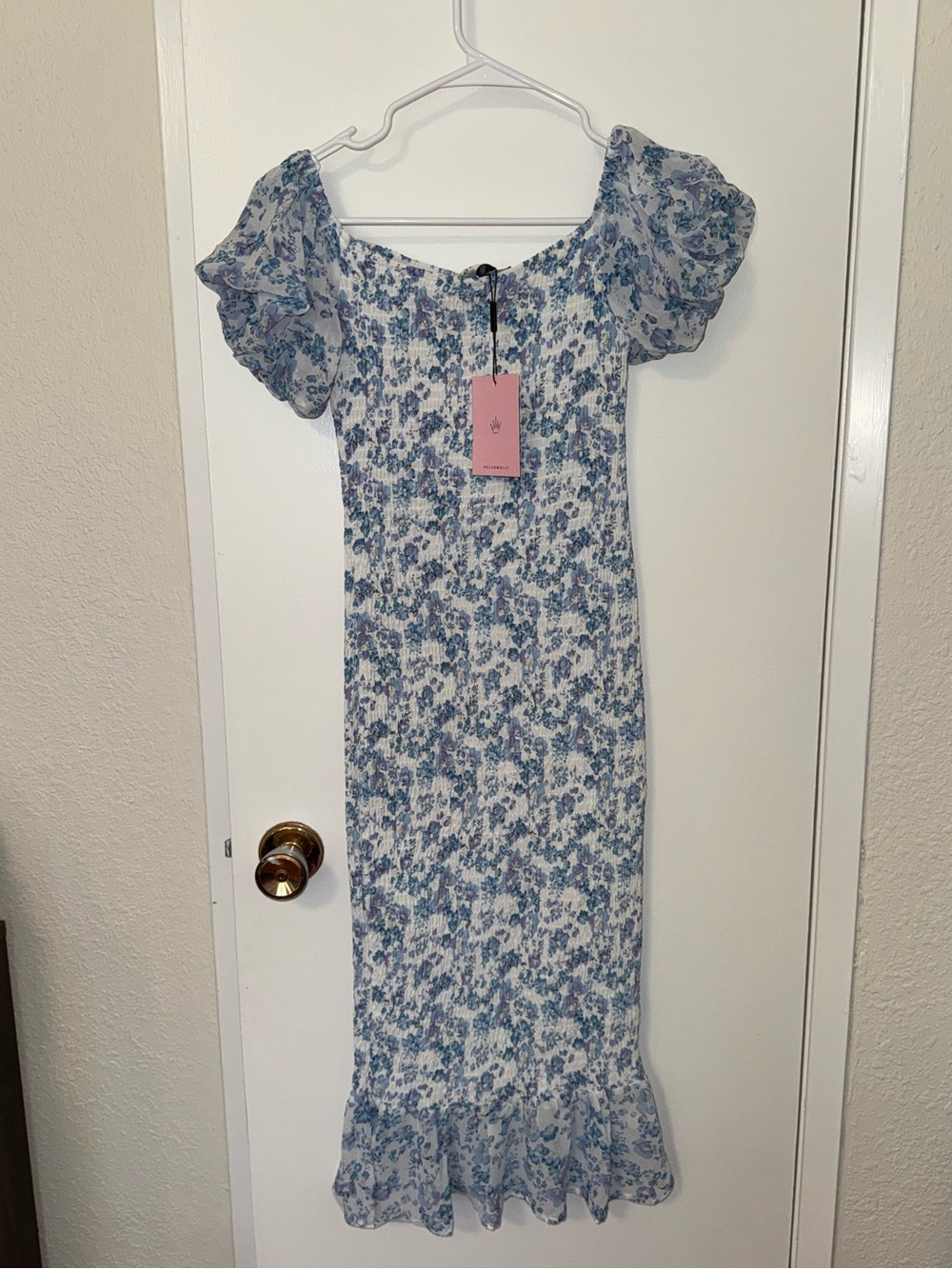 Blue Floral Puff-Sleeve Maxi Dress by Hello Molly